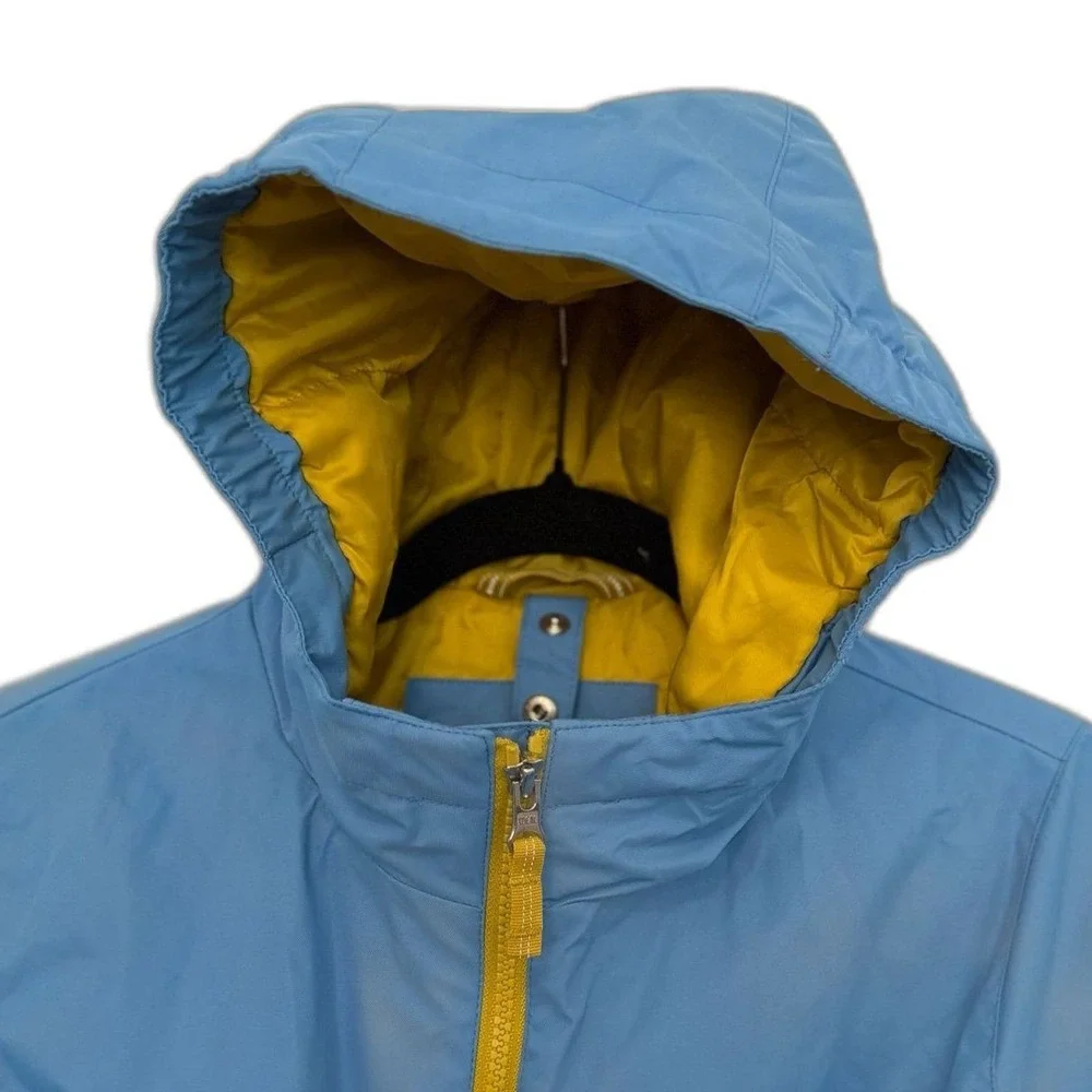 Lands' End Waterproof Jacket Kids XL 16 Blue Yellow Color-Block Hooded Insulated